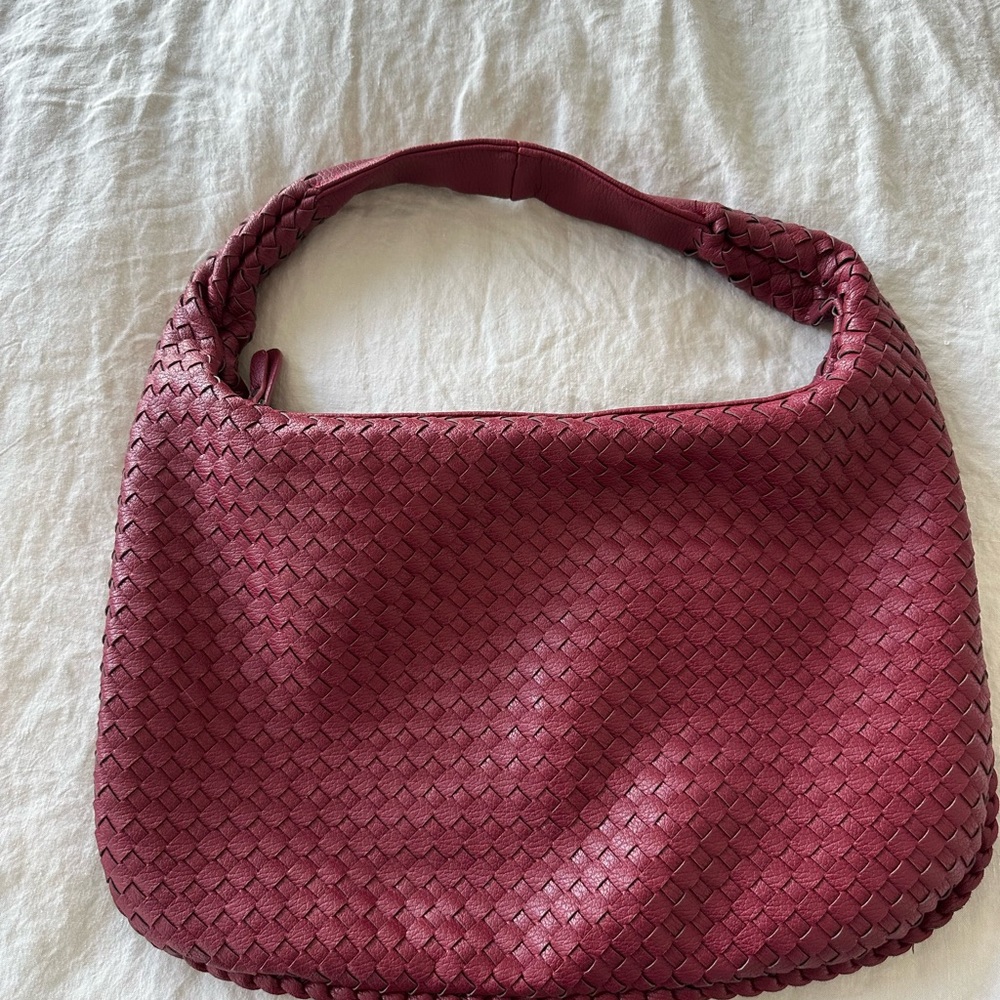 Red Woven Leather Hobo Bag